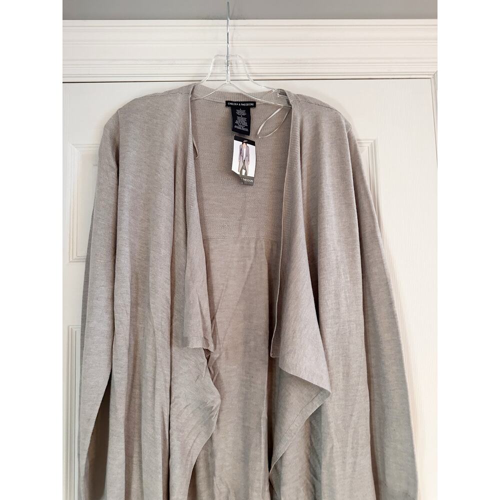 Chelsea & Theodore NWT Oatmeal Heather Open Front Knit Sweater LARGE - Picture 5 of 11